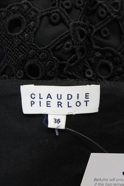 Claudie Pierlot Womens Floral Embroidered V-Neck Sleeveless Dress Black Size 36