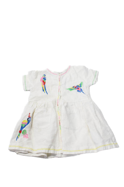 Stella McCartney Kids Girls Linen White Bird Embroidered Lined Dress Size 4