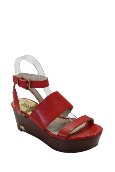 Michael Michael Kors Wlmens Leather Slingbacks Wedge Sandals Red Size 7 Medium