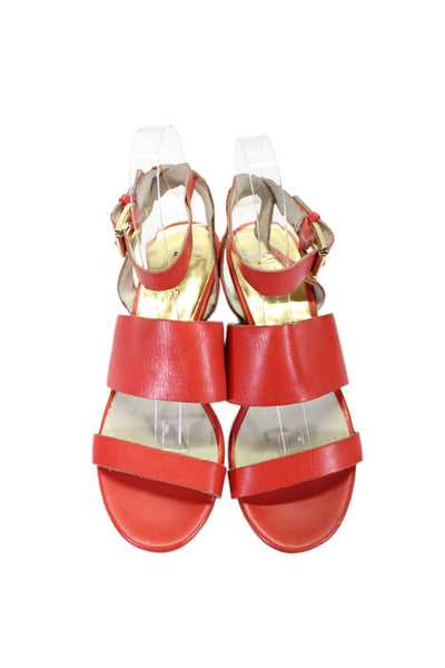 Michael Michael Kors Wlmens Leather Slingbacks Wedge Sandals Red Size 7 Medium