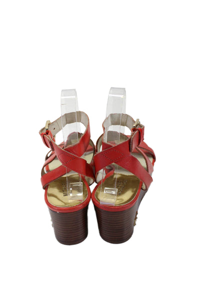 Michael Michael Kors Wlmens Leather Slingbacks Wedge Sandals Red Size 7 Medium