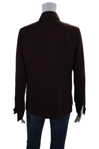 Halston Heritage Womens Long Sleeve Collared V Neck Silk Shirt Purple Size 2