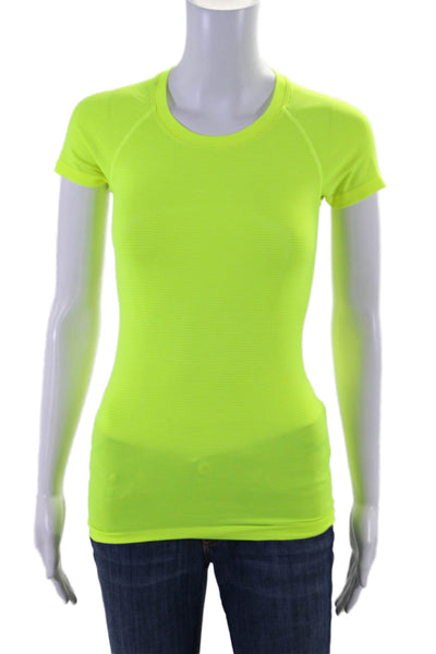 Lululemon Womens Short Sleeve Crew Neck Striped Tee Shirt Yellow Size 0