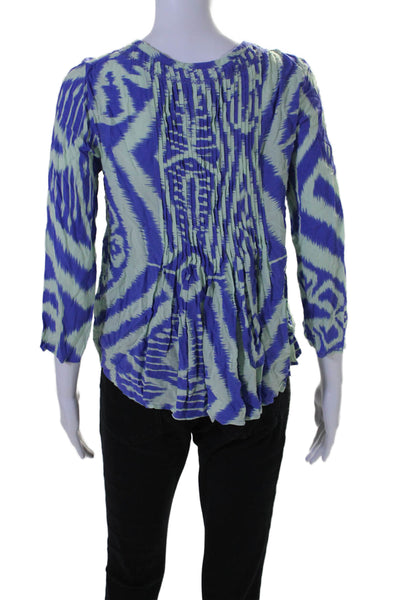 Vanessa Virginia Womens Long Sleeve Abstract Print V Neck Blouse Blue 2