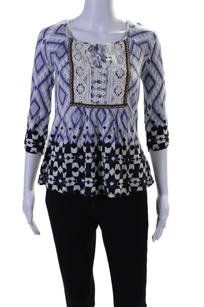 Vanessa Virginia Womens Long Sleeve Abstract Print Blouse Blue Size XS