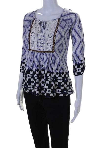 Vanessa Virginia Womens Long Sleeve Abstract Print Blouse Blue Size XS