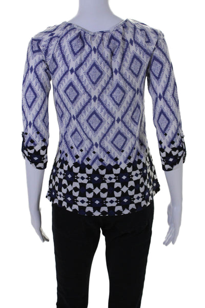 Vanessa Virginia Womens Long Sleeve Abstract Print Blouse Blue Size XS