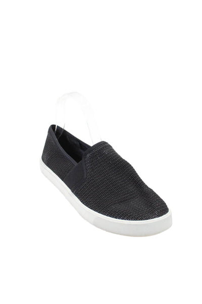 Vince Womens Slip On Woven Low Top Sneakers Black White Size 9M