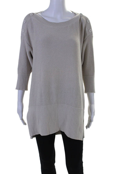 T Alexander Wang Womens 3/4 Sleeve Scoop Neck Side Slit Sweater Gray Size Medium