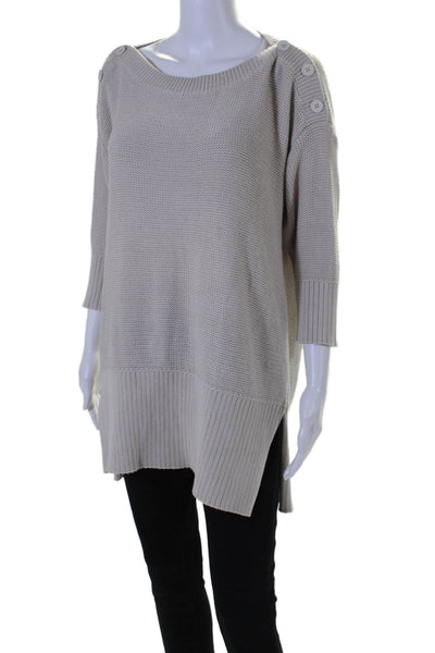 T Alexander Wang Womens 3/4 Sleeve Scoop Neck Side Slit Sweater Gray Size Medium