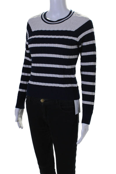 Milly Womens Long Sleeve Striped Round Neck Sweater Navy White Size Small