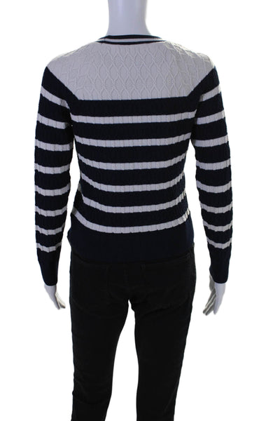 Milly Womens Long Sleeve Striped Round Neck Sweater Navy White Size Small