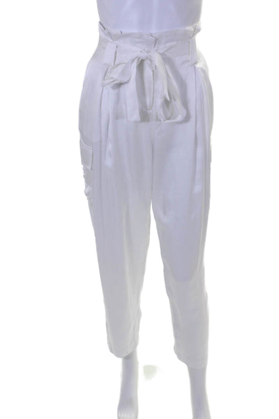 L'Agence Womens Belted High-Rise Hook Closure Tapered Cargo Pants White Size 6