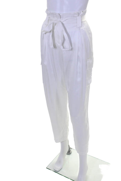 L'Agence Womens Belted High-Rise Hook Closure Tapered Cargo Pants White Size 6