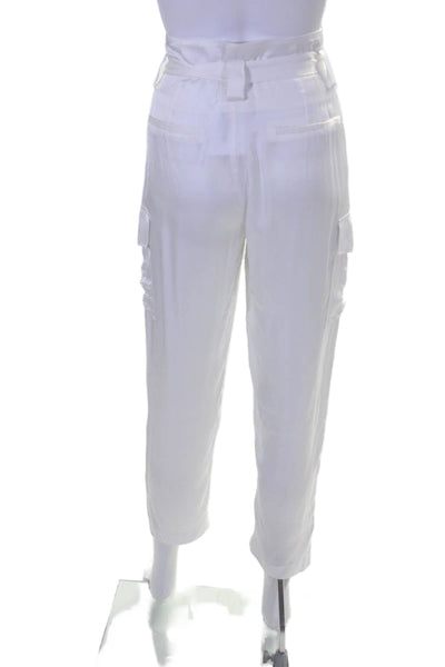 L'Agence Womens Belted High-Rise Hook Closure Tapered Cargo Pants White Size 6