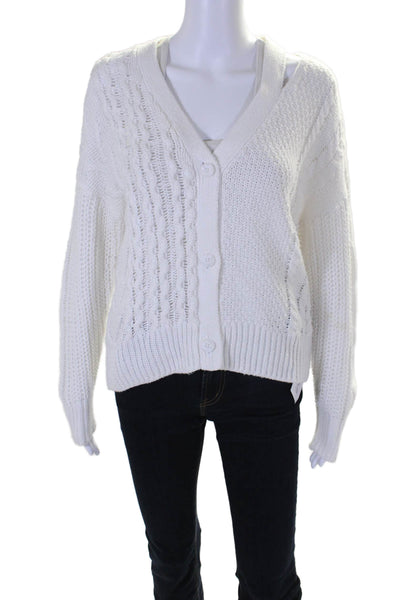 360 Sweater Women's Long Sleeves Button Down Cable-Knit Cardigan White Size XS