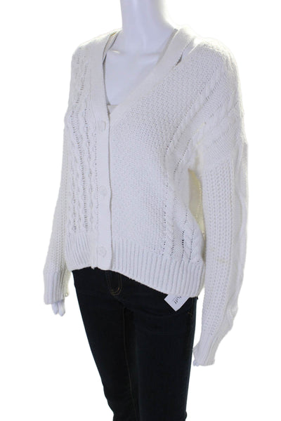 360 Sweater Women's Long Sleeves Button Down Cable-Knit Cardigan White Size XS