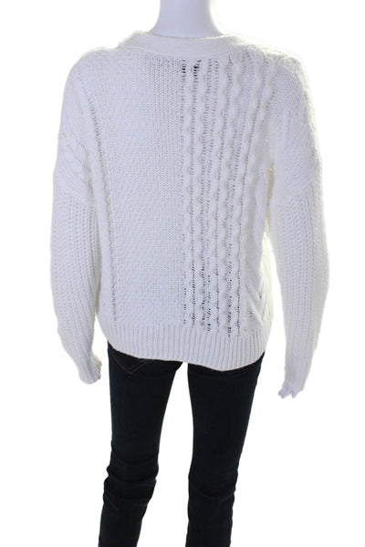 360 Sweater Women's Long Sleeves Button Down Cable-Knit Cardigan White Size XS