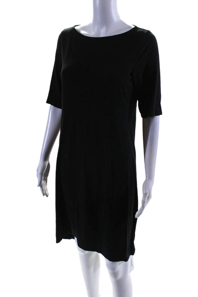 Eileen Fisher Womens 3/4 Sleeves A Line Mid Calf Shirt Dress Black Size Small