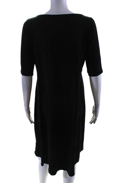 Eileen Fisher Womens 3/4 Sleeves A Line Mid Calf Shirt Dress Black Size Small