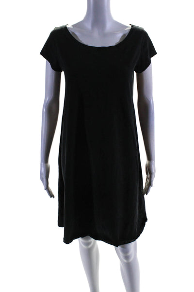 Eileen Fisher Womens Short Sleeves Shirt Dress Black Organic Cotton Size Medium