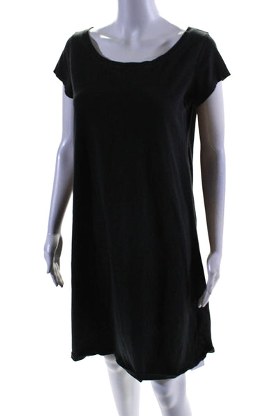 Eileen Fisher Womens Short Sleeves Shirt Dress Black Organic Cotton Size Medium