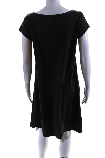 Eileen Fisher Womens Short Sleeves Shirt Dress Black Organic Cotton Size Medium