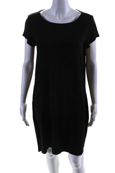 Eileen Fisher Womens Short Sleeves A Line Shirt Dress Jet Black Size Small