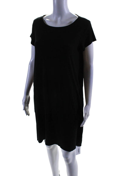 Eileen Fisher Womens Short Sleeves A Line Shirt Dress Jet Black Size Small