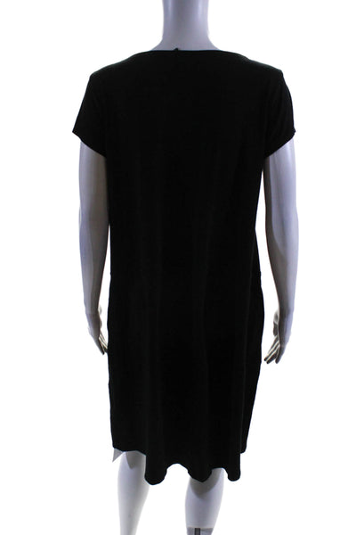 Eileen Fisher Womens Short Sleeves A Line Shirt Dress Jet Black Size Small