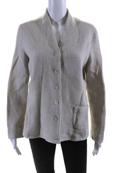 Eileen Fisher Womens Button Down Jacket Gray Cotton Blend Size Petite Large