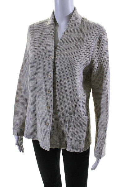 Eileen Fisher Womens Button Down Jacket Gray Cotton Blend Size Petite Large