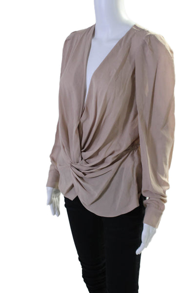 Chelsea Flower Womens Silk V Neck Twist Knot Front Blouse Beige Size Medium