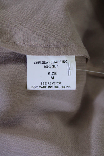 Chelsea Flower Womens Silk V Neck Twist Knot Front Blouse Beige Size Medium