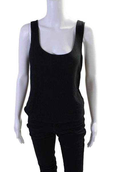 Naadam Womens Ribbed Scoop  Neck Sleeveless Crop Tank Top Black Size S