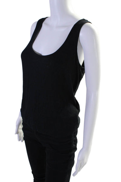 Naadam Womens Ribbed Scoop  Neck Sleeveless Crop Tank Top Black Size S