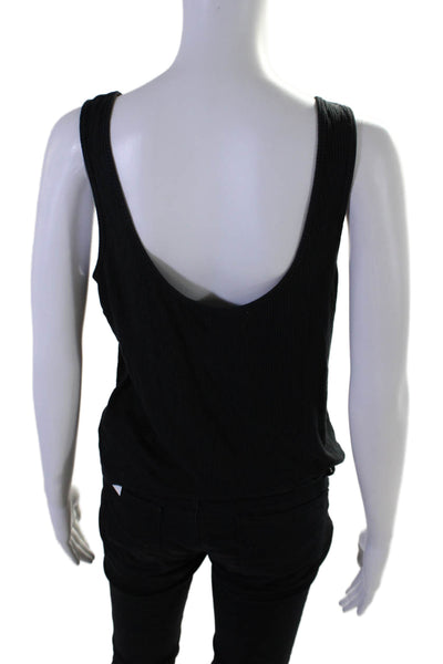 Naadam Womens Ribbed Scoop  Neck Sleeveless Crop Tank Top Black Size S