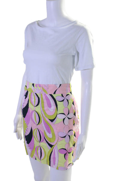 Averardo Bessi Womens Side Zip Abstract Print Knee Length Skirt Pink 2