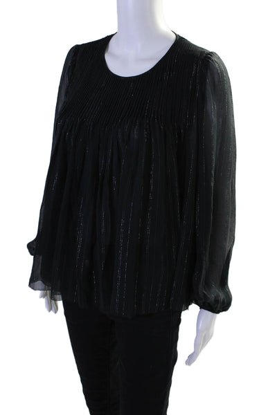 Unsubscribed Women's Round Neck Long Sleeves Flowy Blouse Black Size 6