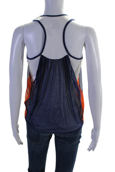 Lucky In Love Womens Scoop Neck Mesh Overlay Tank Top Navy White Orange 8-10