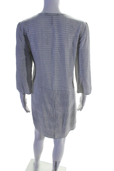 BCBGMAXAZRIA Womens Long Sleeve V Neck Striped Shift Dress White Black Size XS