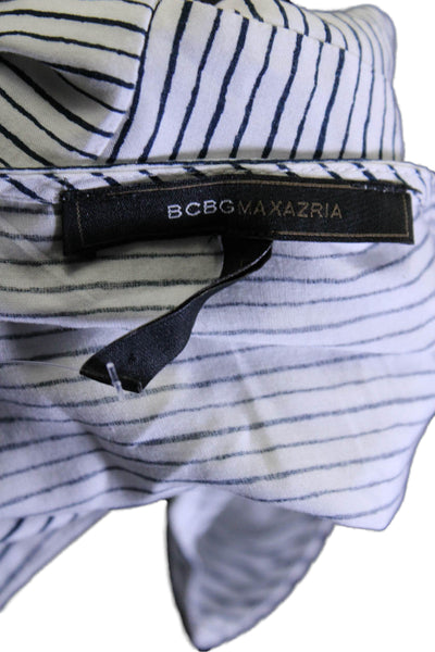 BCBGMAXAZRIA Womens Long Sleeve V Neck Striped Shift Dress White Black Size XS