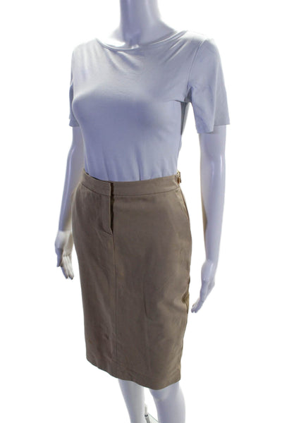 Theory Womens Zip Front Side Pocket Straight Mid Calf Skirt Beige Size 0