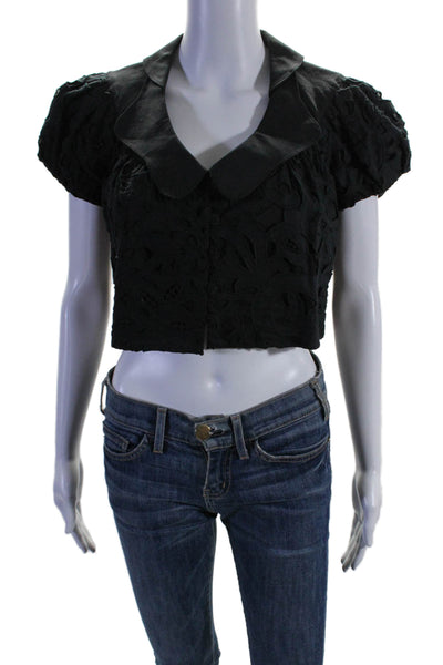 Robert Rodriguez Womens Short Sleeve Collared Button Down Blouse Black Size 2
