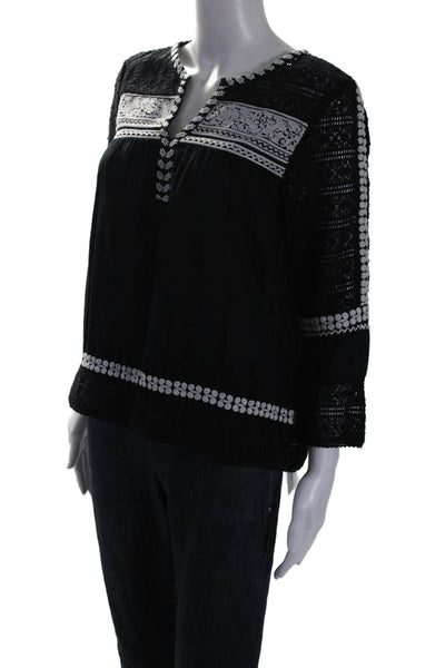 Joie Womens Crochet Detail Blouse Black White Cotton Size Extra Extra Small