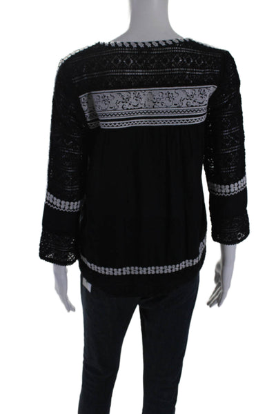 Joie Womens Crochet Detail Blouse Black White Cotton Size Extra Extra Small