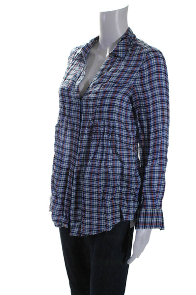 Joie Womens Plaid Long Sleeves Button Down Shirt Blue Red Cotton Size Extra Smal