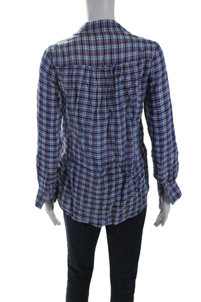 Joie Womens Plaid Long Sleeves Button Down Shirt Blue Red Cotton Size Extra Smal