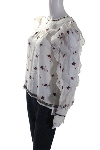 Joie Womens Floral Print Long Sleeves Blouse White Pink Size Extra Small