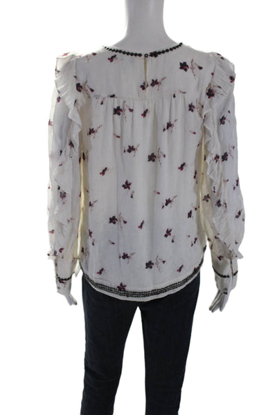 Joie Womens Floral Print Long Sleeves Blouse White Pink Size Extra Small